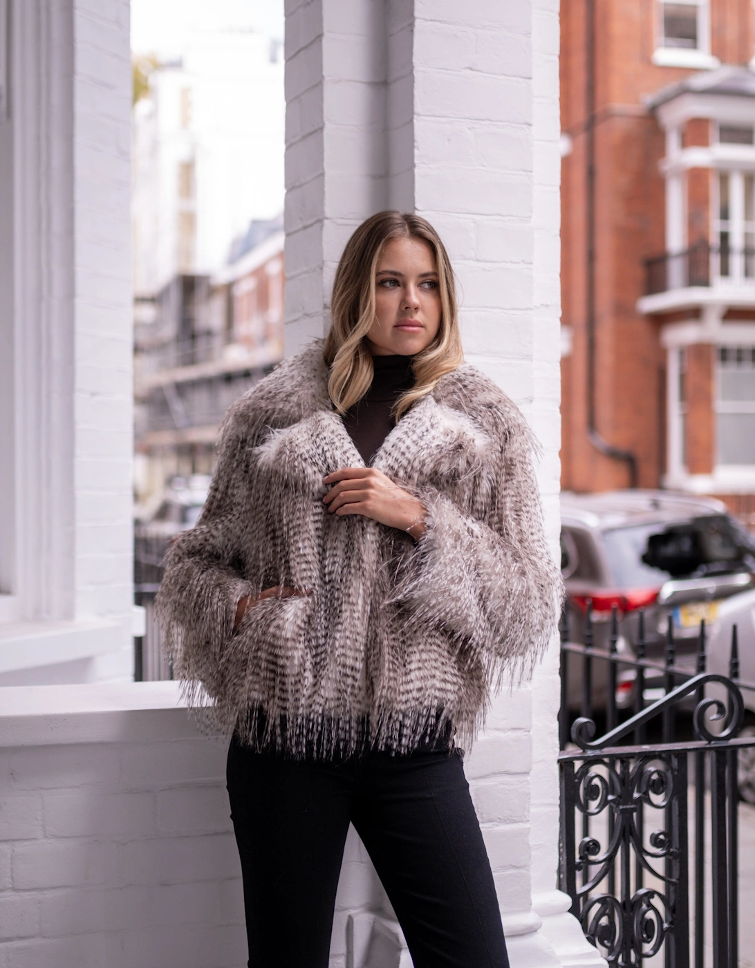 Brown Snow Leopard Faux Fur Short Jacket