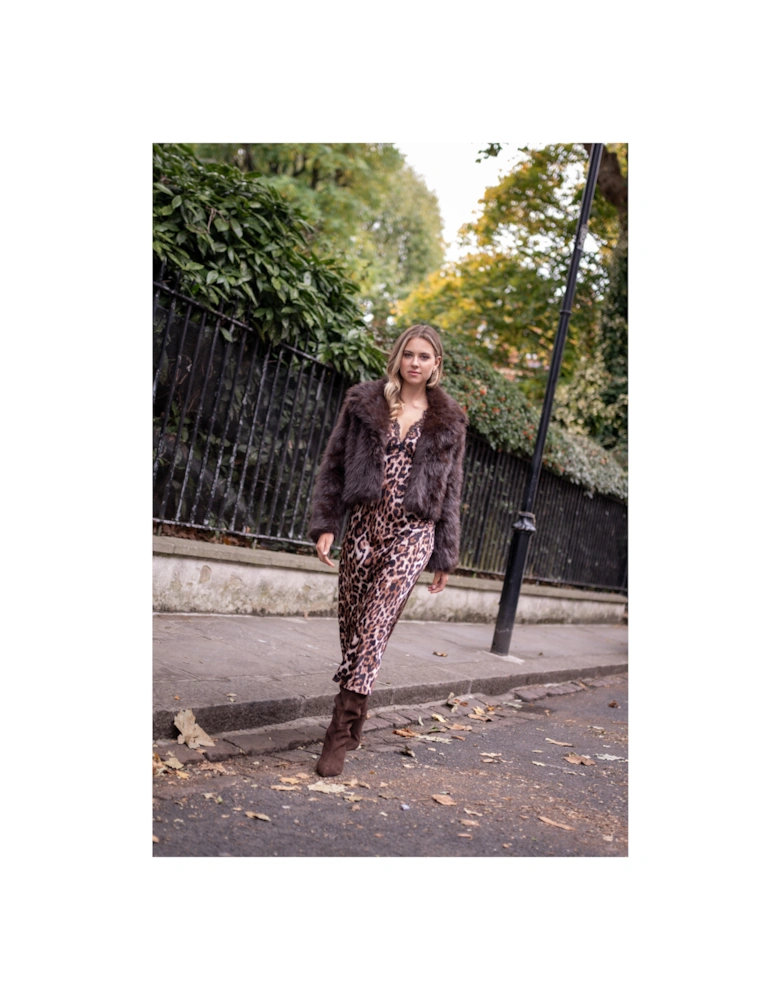 Chocolate Faux Fur Lapel Short Jacket