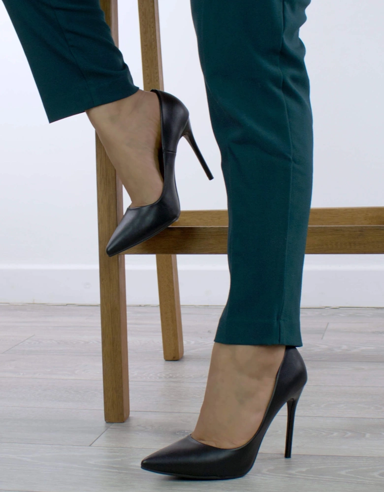 High Stiletto Heel Pointed Toe Faux Leather Court Shoes