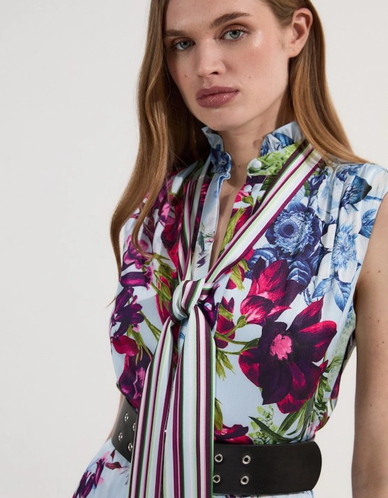 Petite Floral Printed Tie Neck Woven Maxi Dress