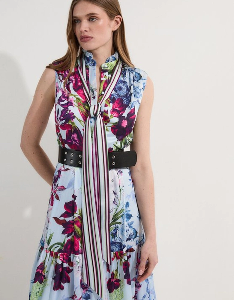 Petite Floral Printed Tie Neck Woven Maxi Dress