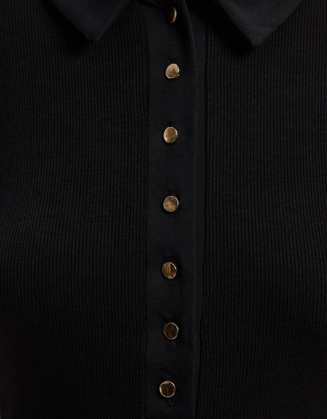 Viscose Rib Jersey Long Sleeve Collared Button Top