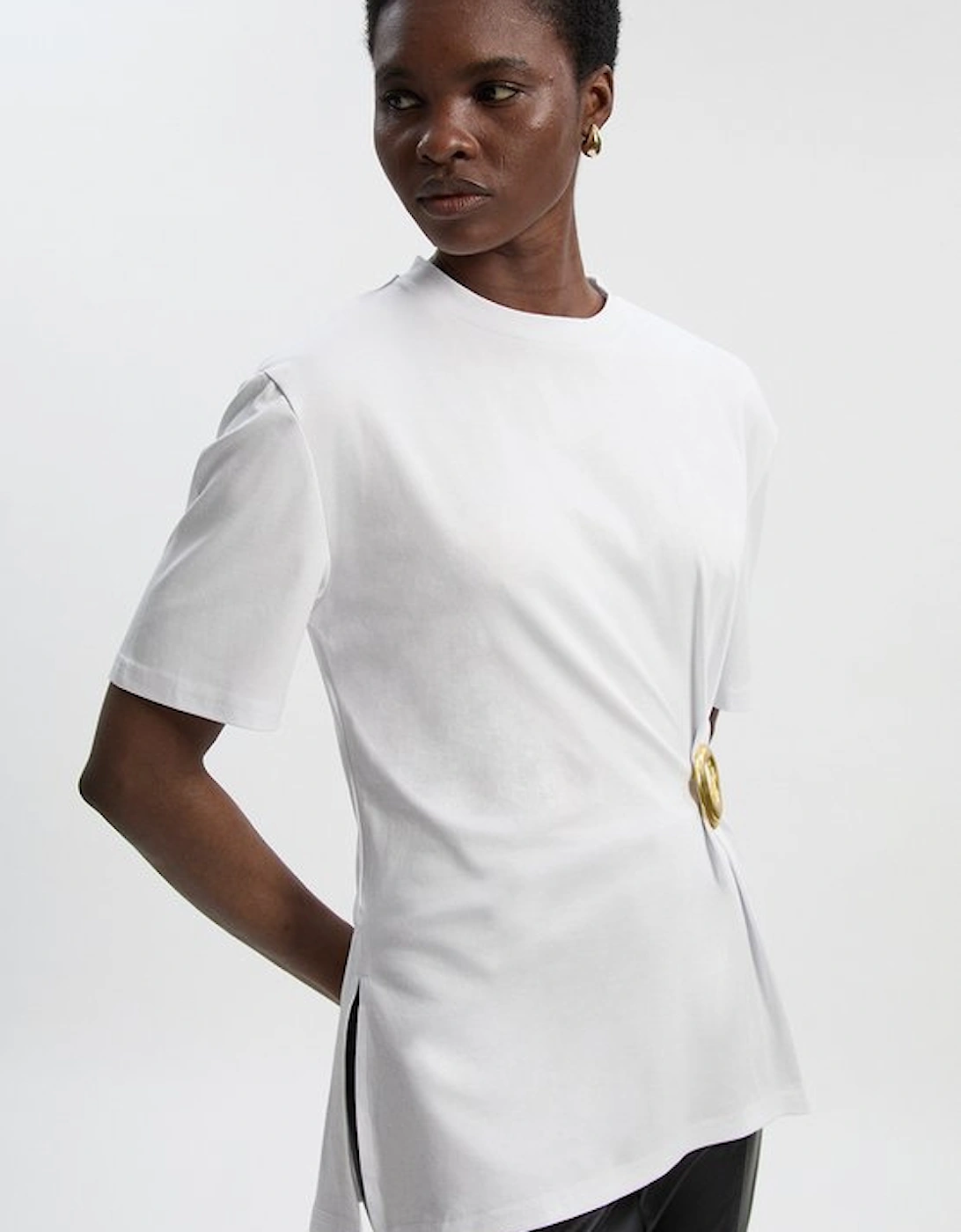 Cotton Crew Neck Trim Detail Short Sleeve T-Shirt