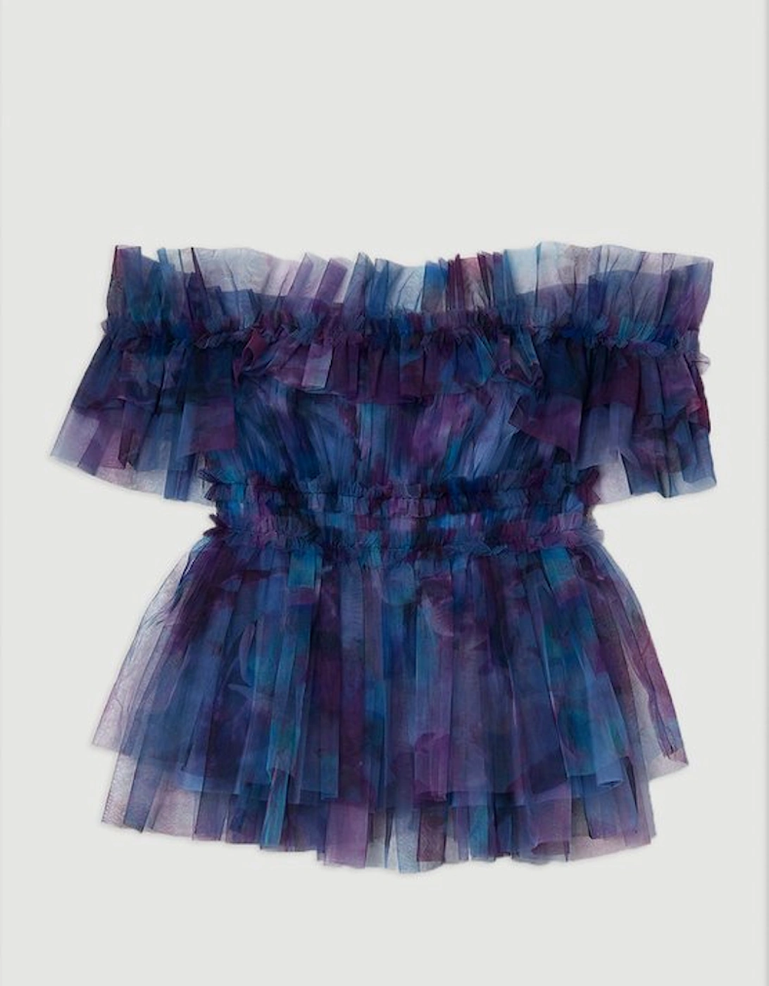 Floral Tulle Layered Off The Shoulder Blouse