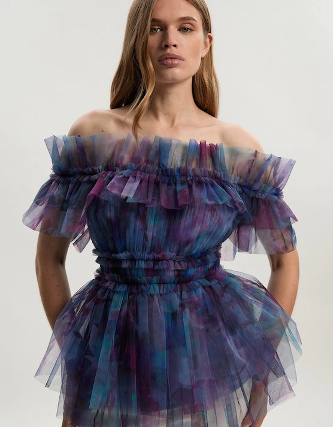 Floral Tulle Layered Off The Shoulder Blouse