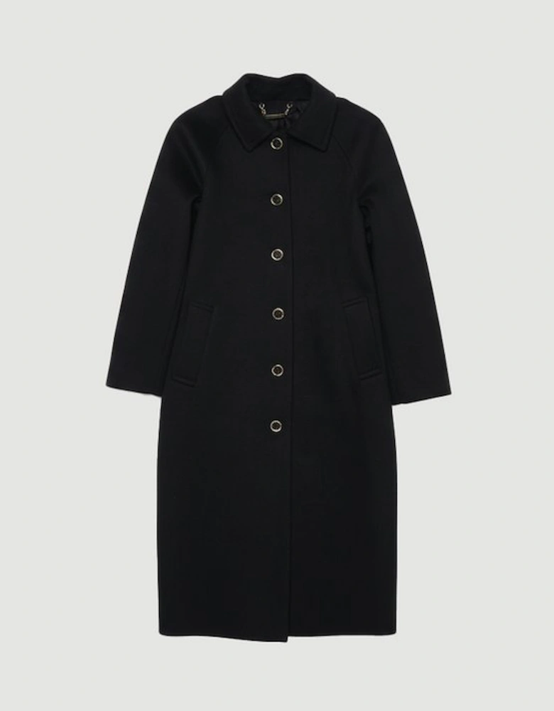 Brushed Wool Collared Tailored Midi Coat