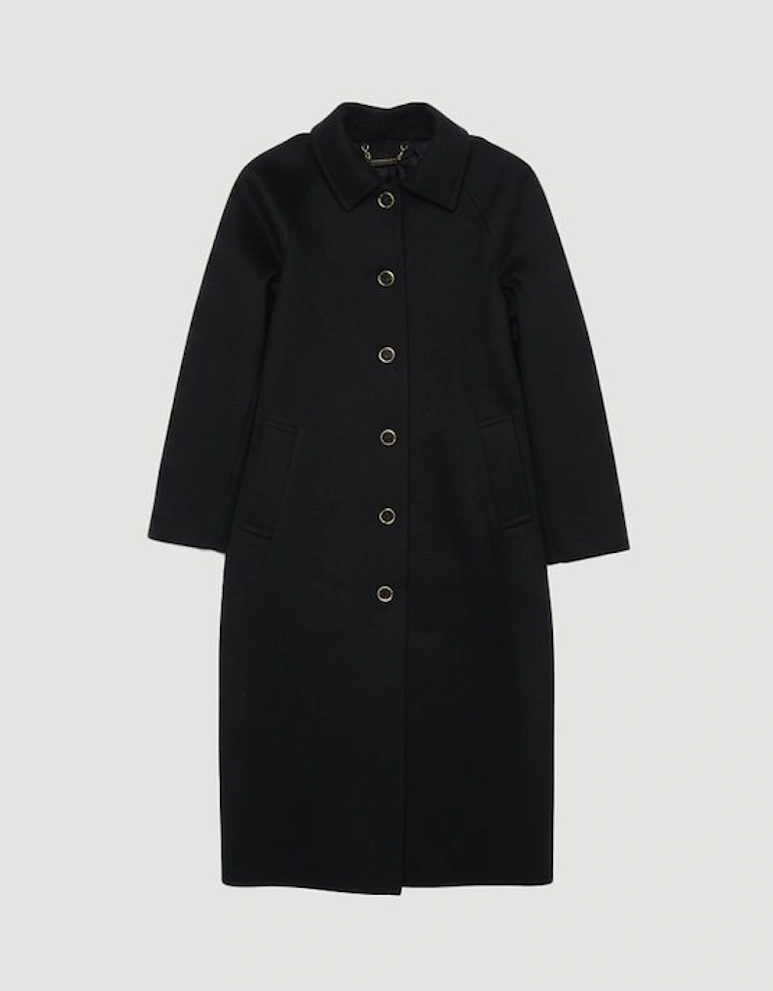 Brushed Wool Collared Tailored Midi Coat