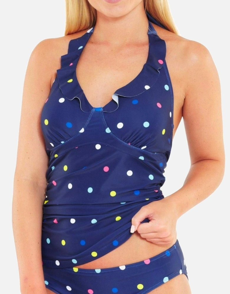 Stripe Halterneck Frill Tankini Top