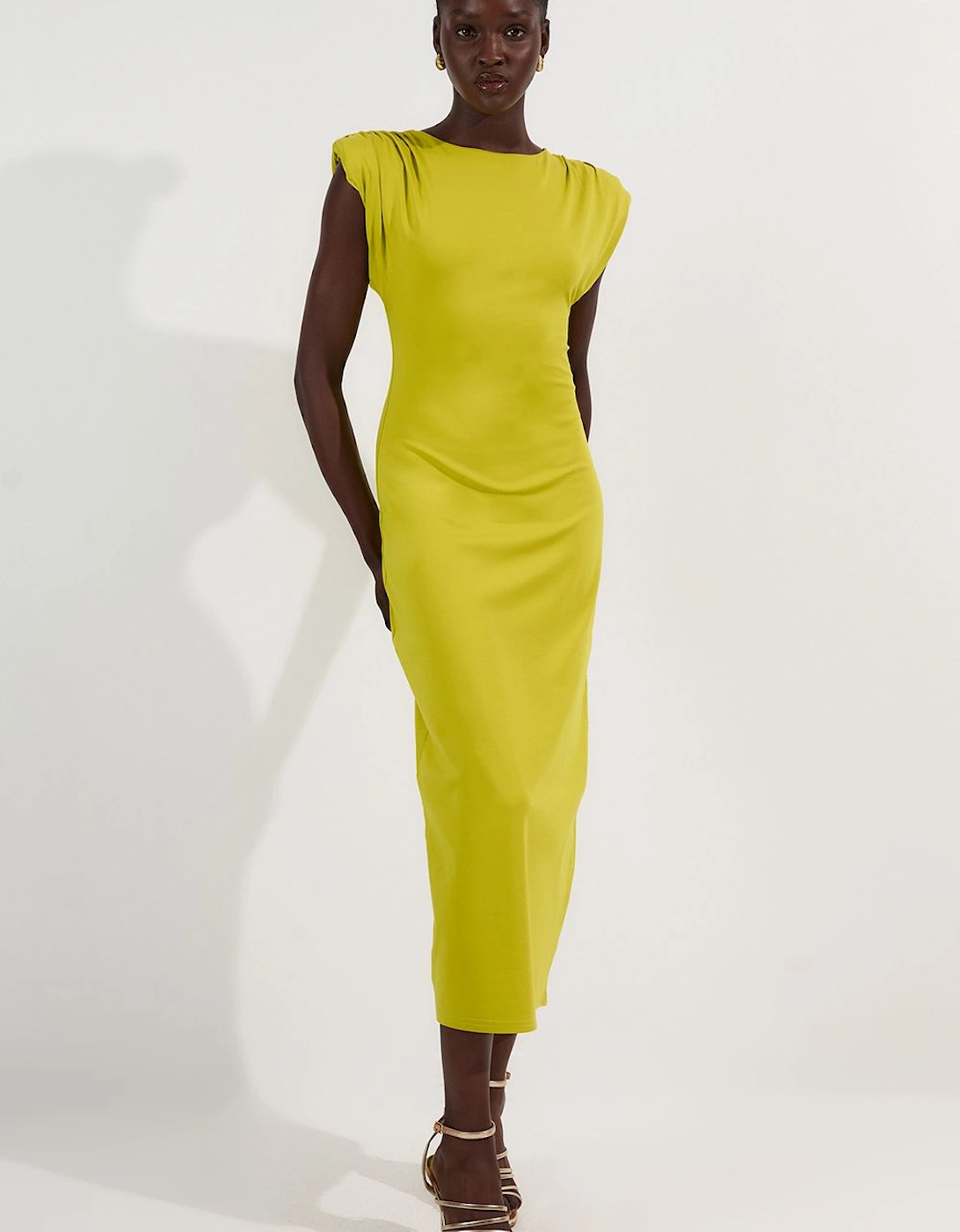 Stretch Jersey Power Shoulder Midi Dress, 2 of 1