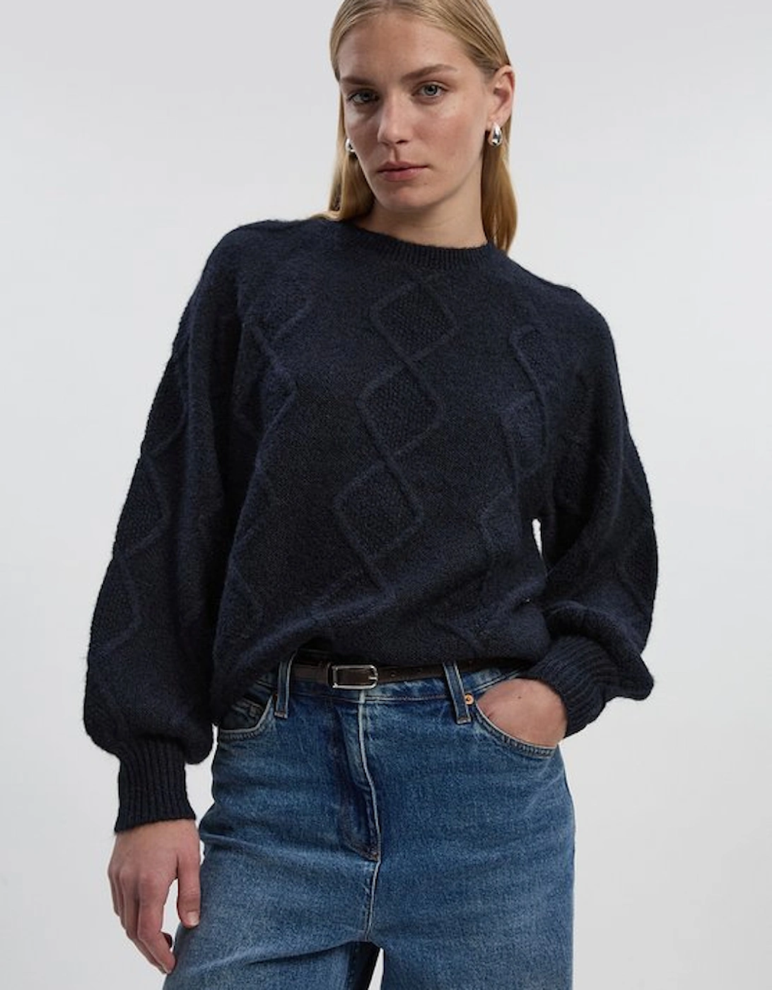 Wool Blend Cosy Cable Stitch Crew Neck Jumper