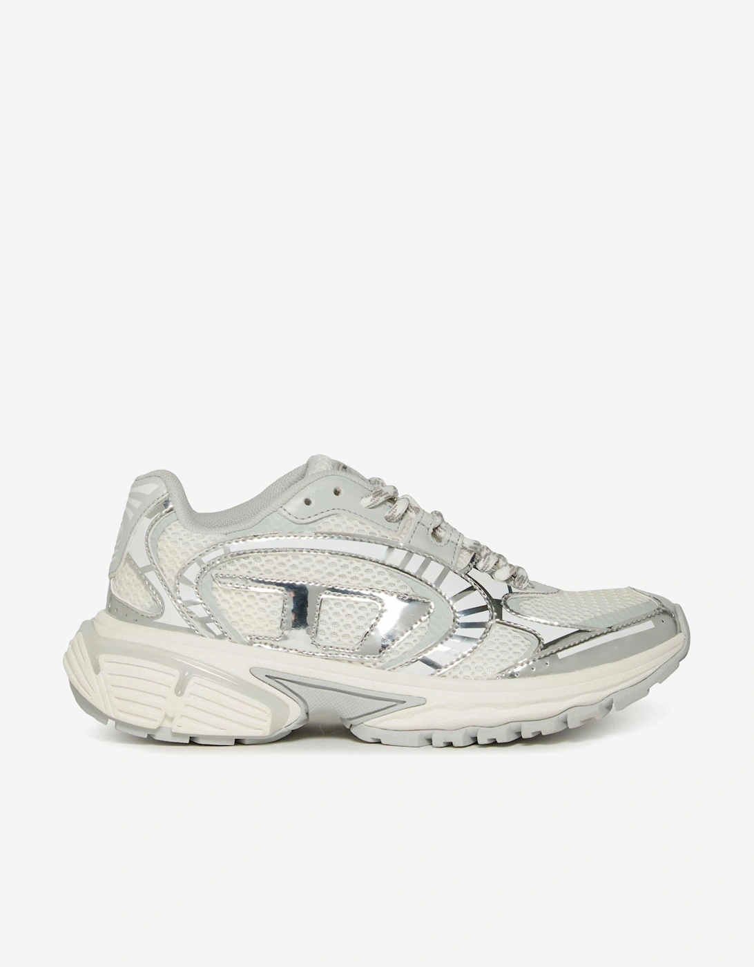 Kids Lace Up Logo Trainers in Silver, 5 of 4