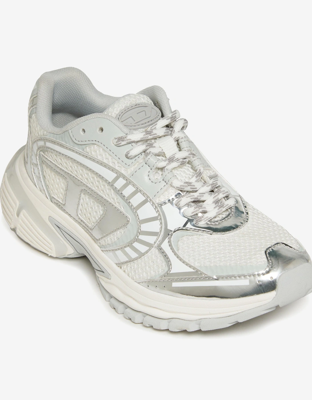 Kids Lace Up Logo Trainers in Silver