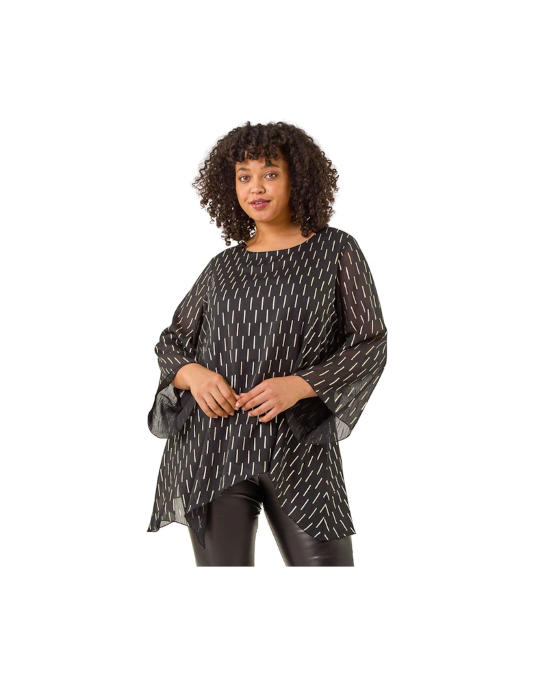 Curve Chiffon Overlay Foil Top