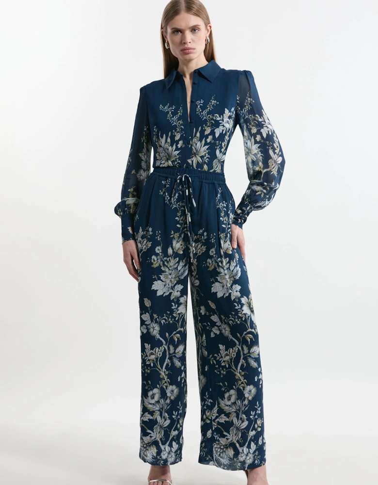 Tall Border Print Viscose Piped Woven Wide Leg Trouser