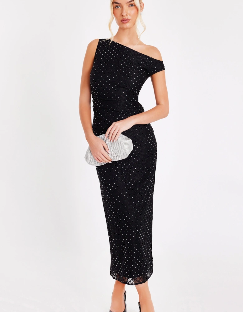 Black Embellished Lace Midaxi Dress