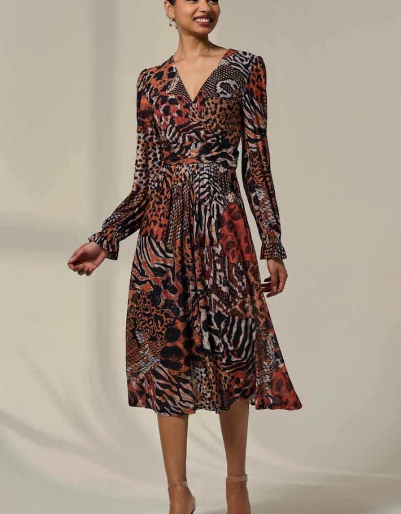 Mesh Long Ruffle Sleeve Midaxi Dress