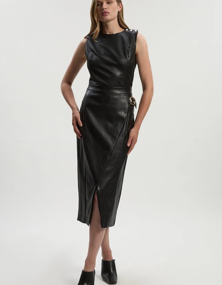 Faux Leather Button Tailored Top