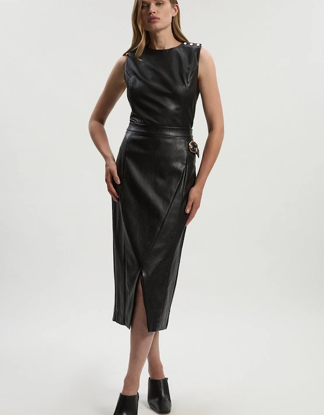 Faux Leather Button Tailored Top