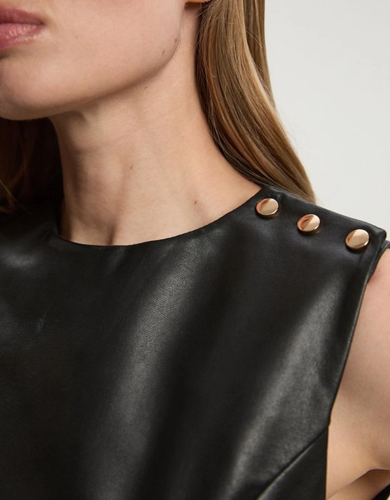 Faux Leather Button Tailored Top