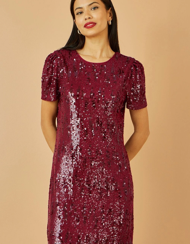 Burgundy Sequin Stretch Tunic Dress
