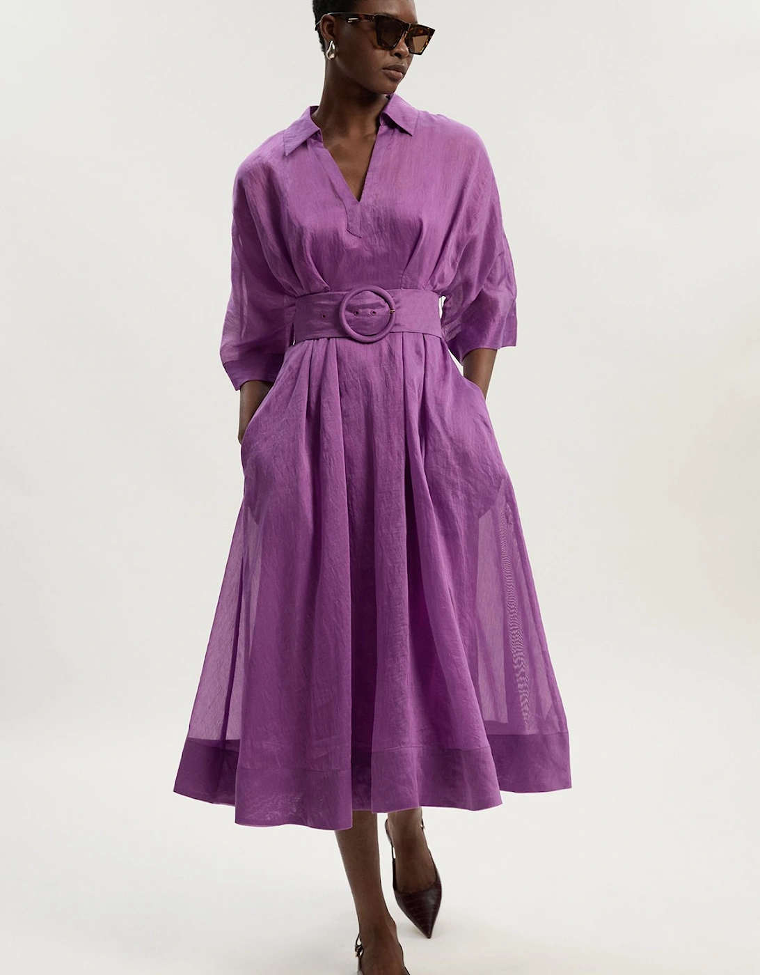 Organdie Plunge Collared Woven Maxi Dress, 2 of 1