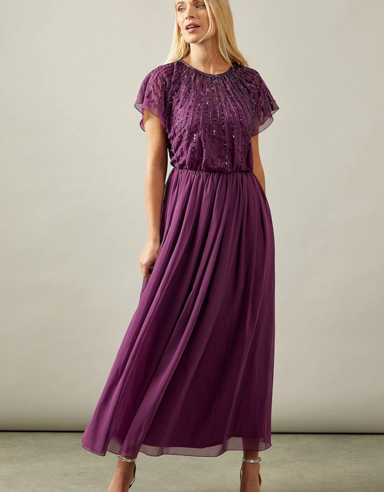 Petite Occasion Linear Embellished Sequin Midaxi Dress