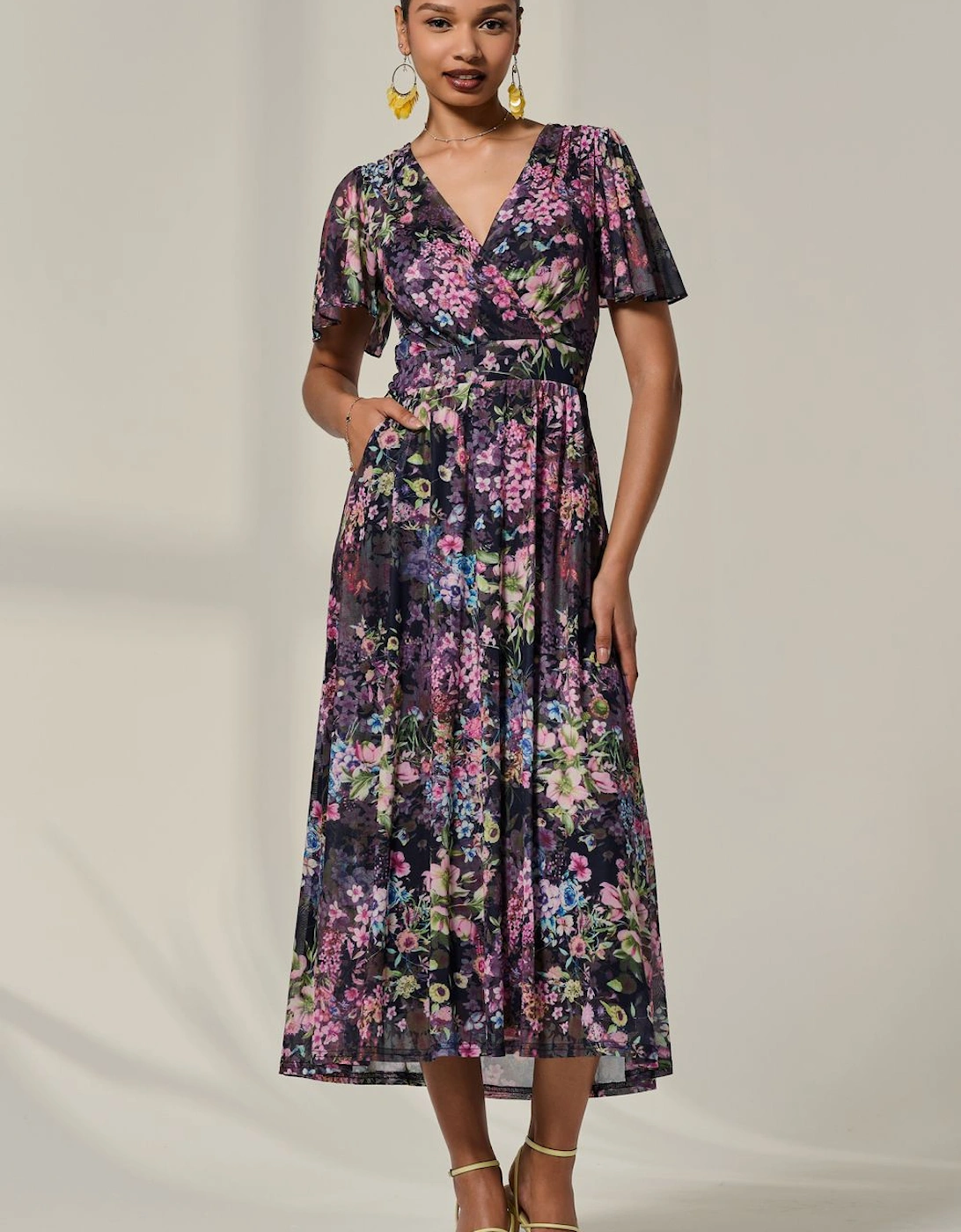 Floral Mesh Angel Sleeve Midaxi Dress, 2 of 1