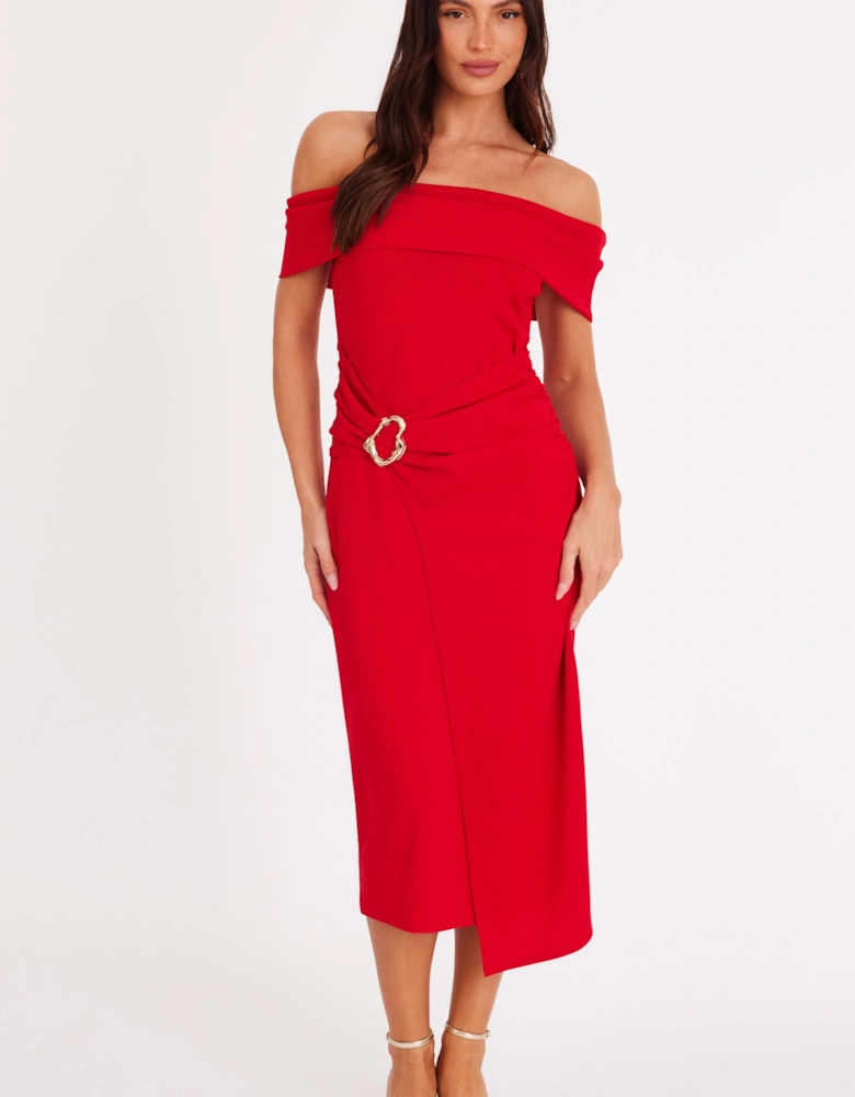 Red Bardot Midi Dress