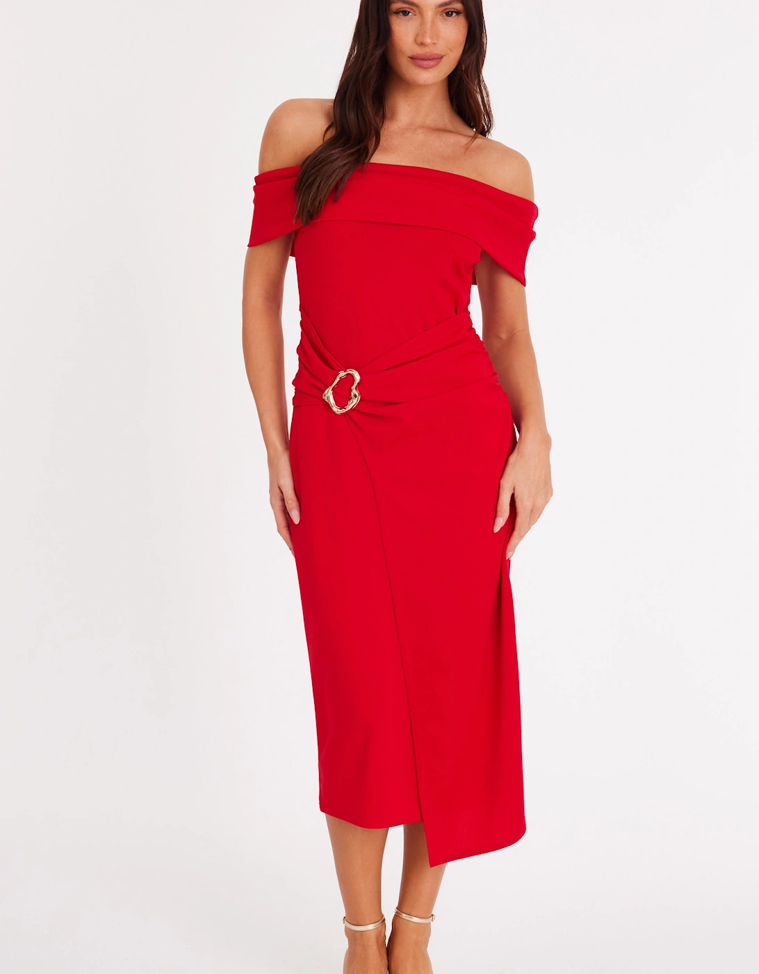 Red Bardot Midi Dress, 2 of 1