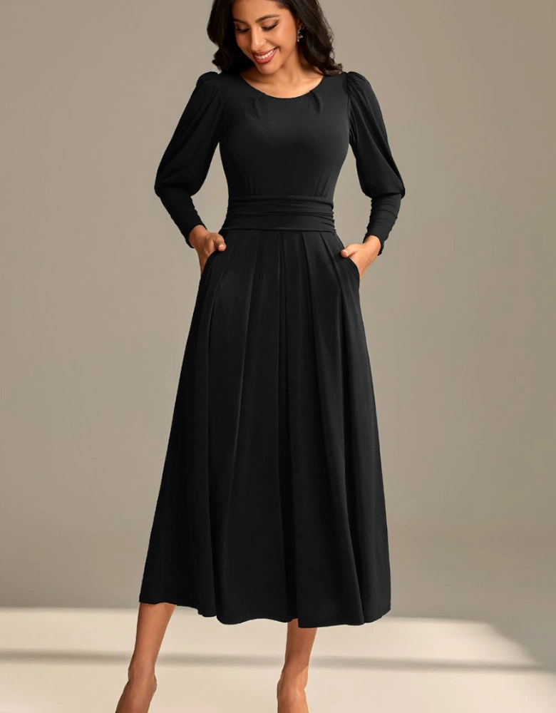 Long Puff Sleeved Jersey Midaxi Dress