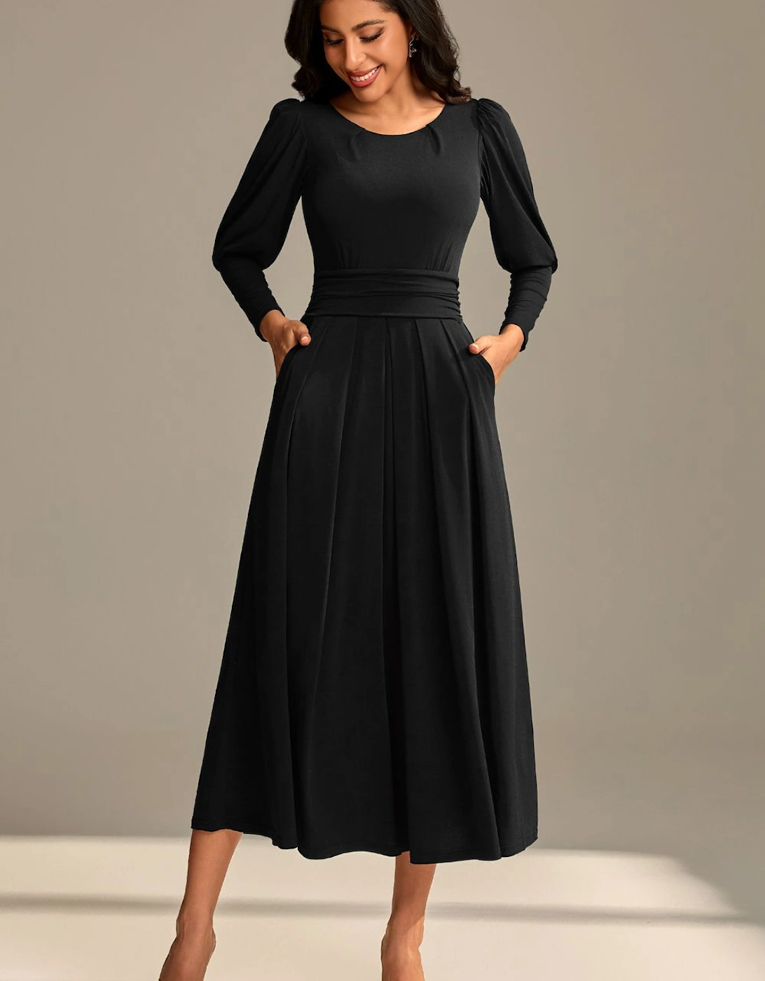 Long Puff Sleeved Jersey Midaxi Dress, 2 of 1