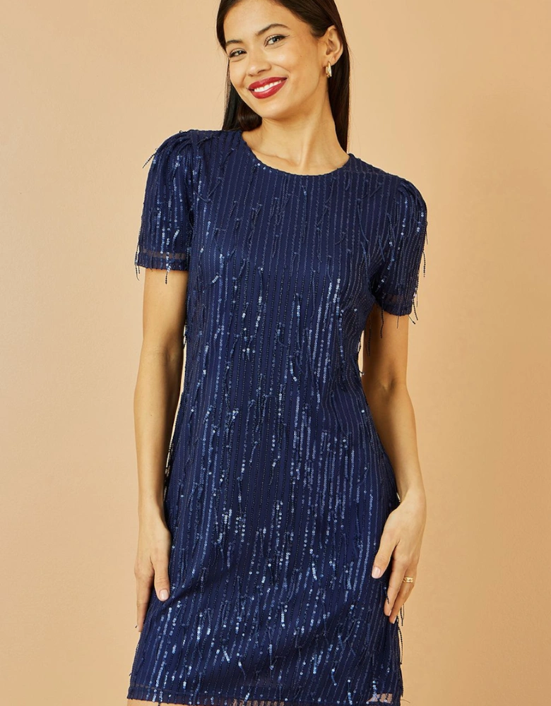 Navy Dripping Sequin Tunic Dress