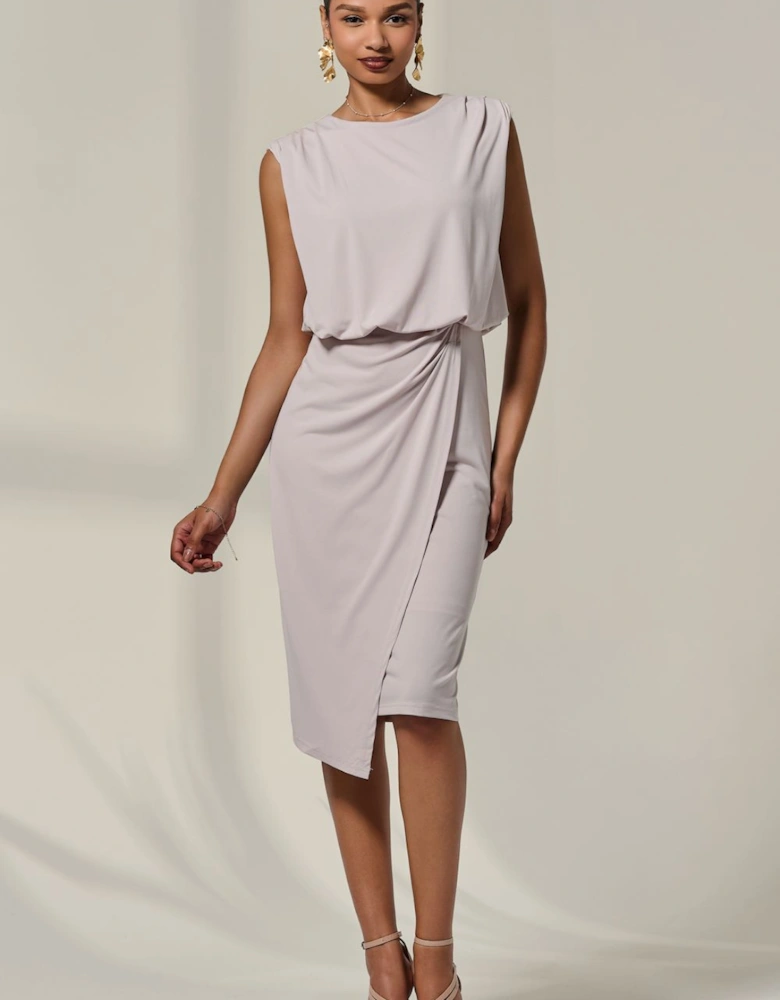 Jersey Draped Wrap Skirt Midi Dress