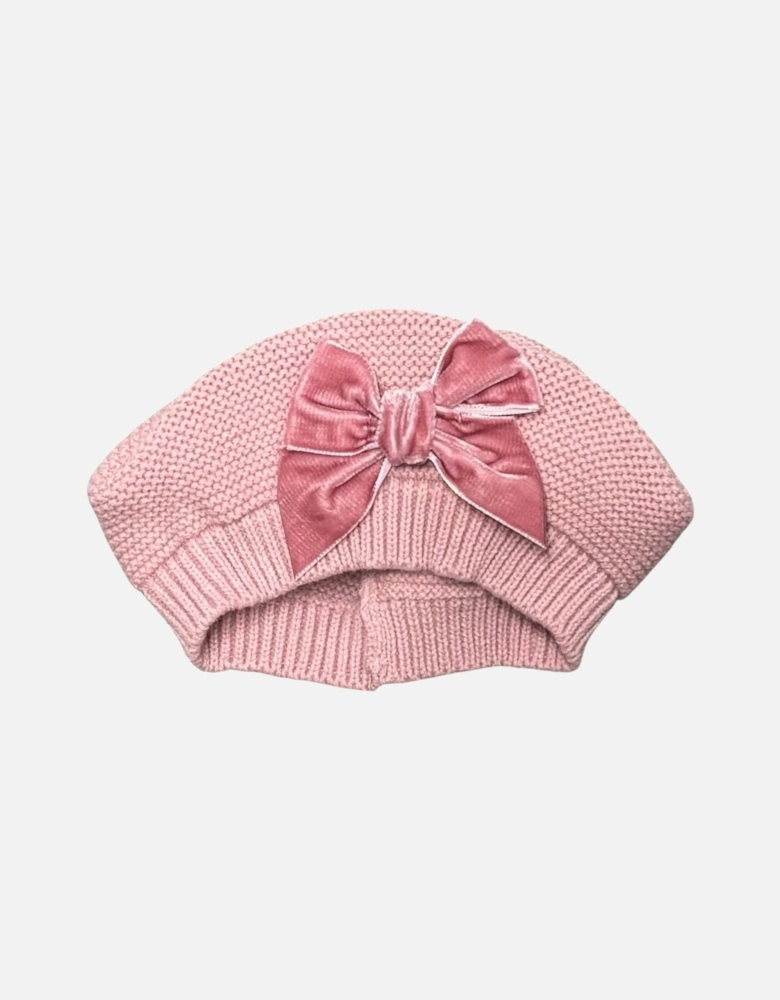 Girls Rose Pink Velvet Bow Beret Hat