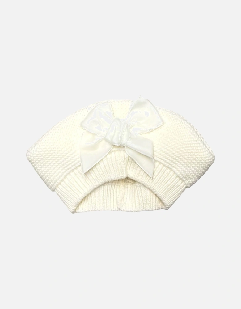 Girls Cream Velvet Bow Beret Hat