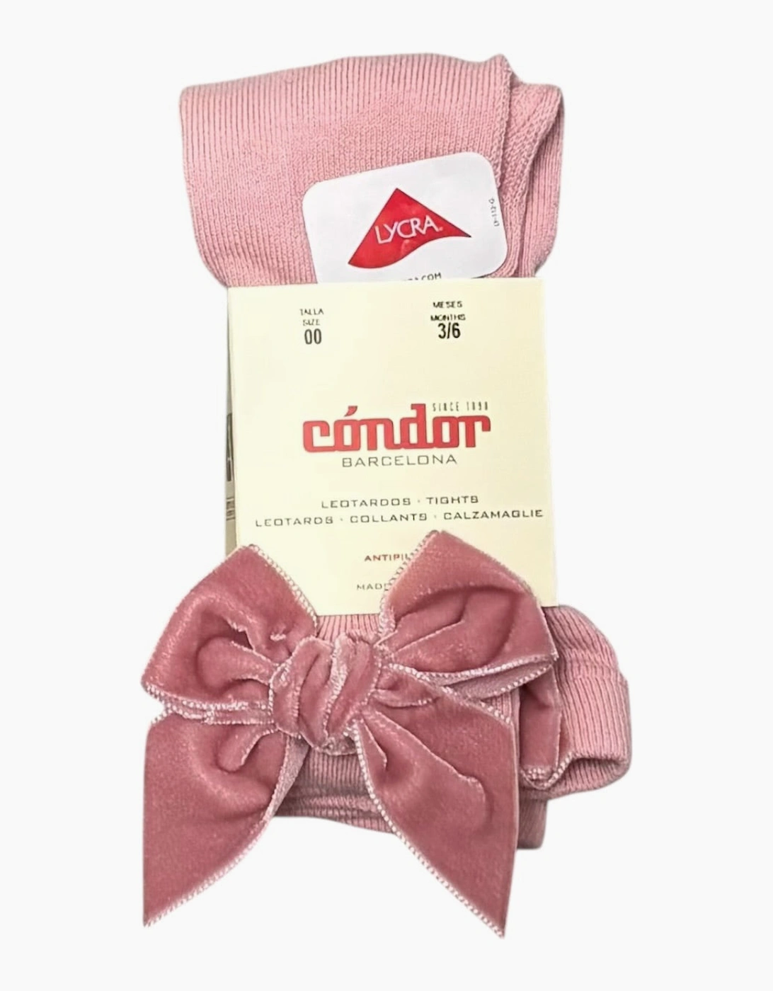 Condor Girl's Girls Rose Pink Velvet Bow Tights - Size: 2 / 12-24 months