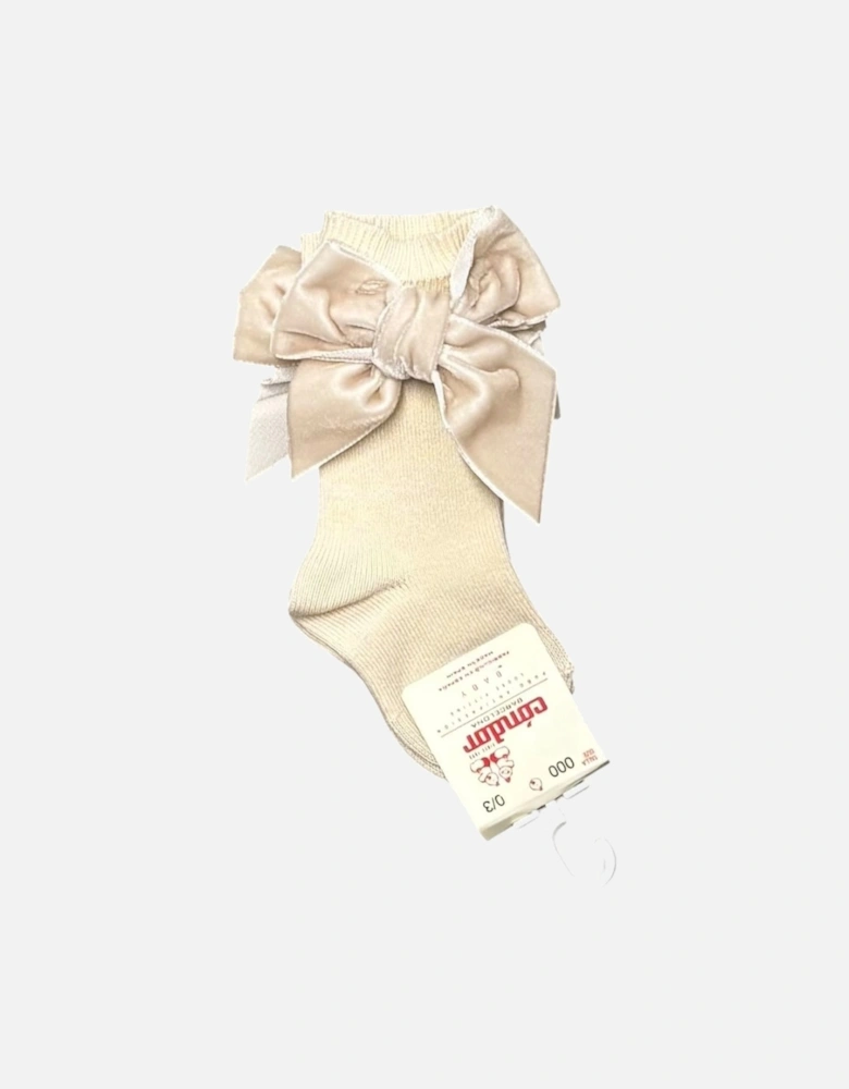 Girls Linen Velvet Bow Knee Socks