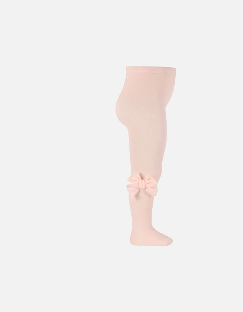 Girls Peach Velvet Bow Tights