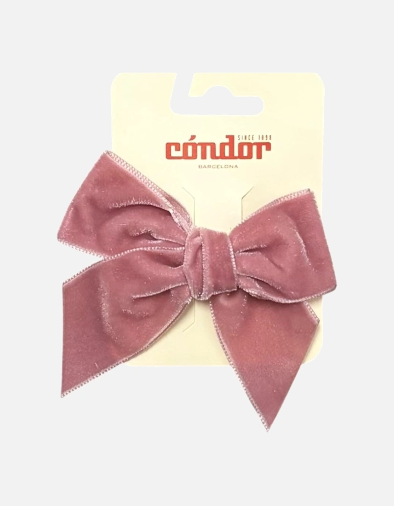 Girls Rose Pink Velvet Bow Clip