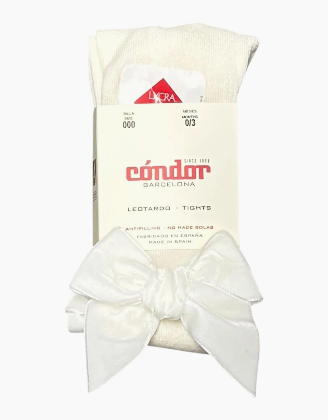 Condor Girl's Girls Cream Velvet Bow Tights - White - Size: 6 / 5-6 years
