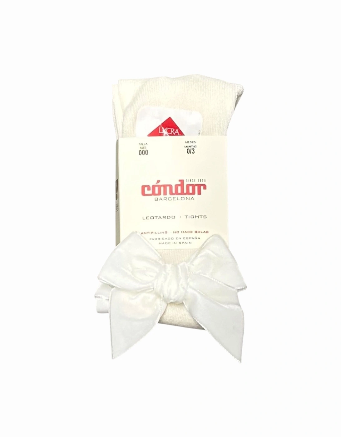 Girls Cream Velvet Bow Tights, 3 of 2