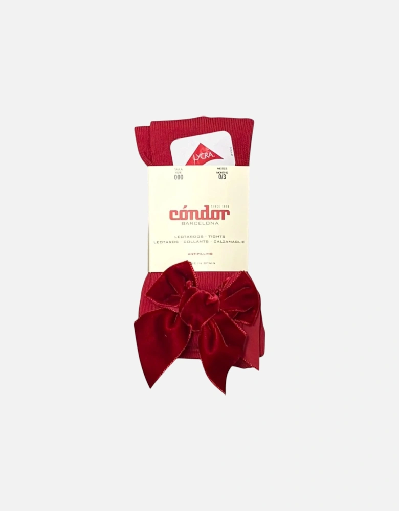Girls Red Velvet Bow Tights