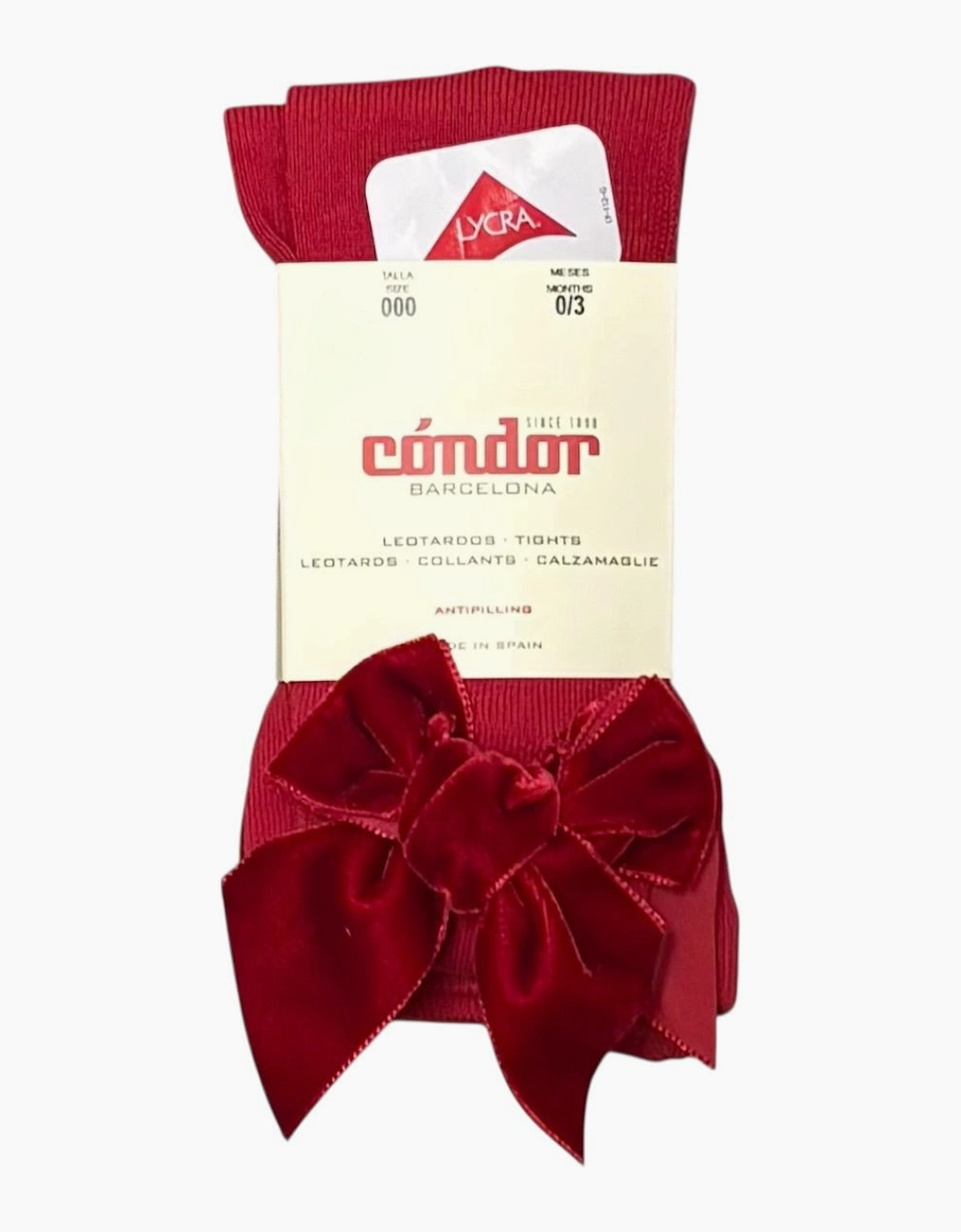 Condor Girl's Girls Red Velvet Bow Tights - Size: 0 / 6-12 months