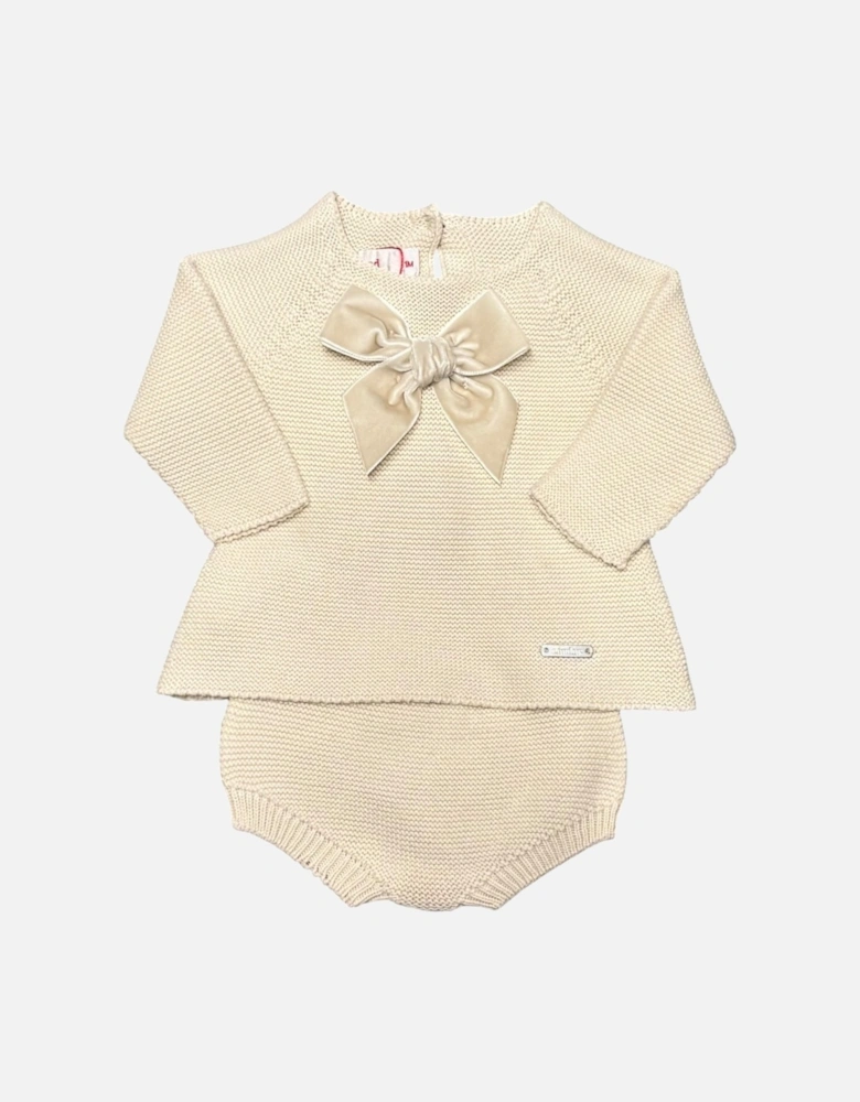 Girls Linen Velvet Bow Jam Pant Set
