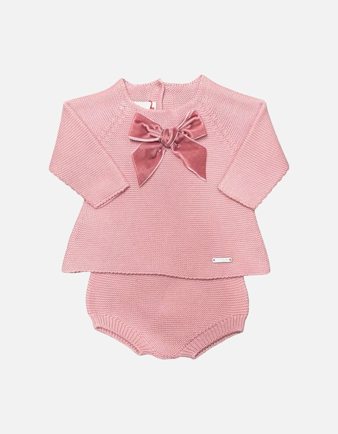 Girls Rose Pink Velvet Bow Jam Pant Set, 3 of 2