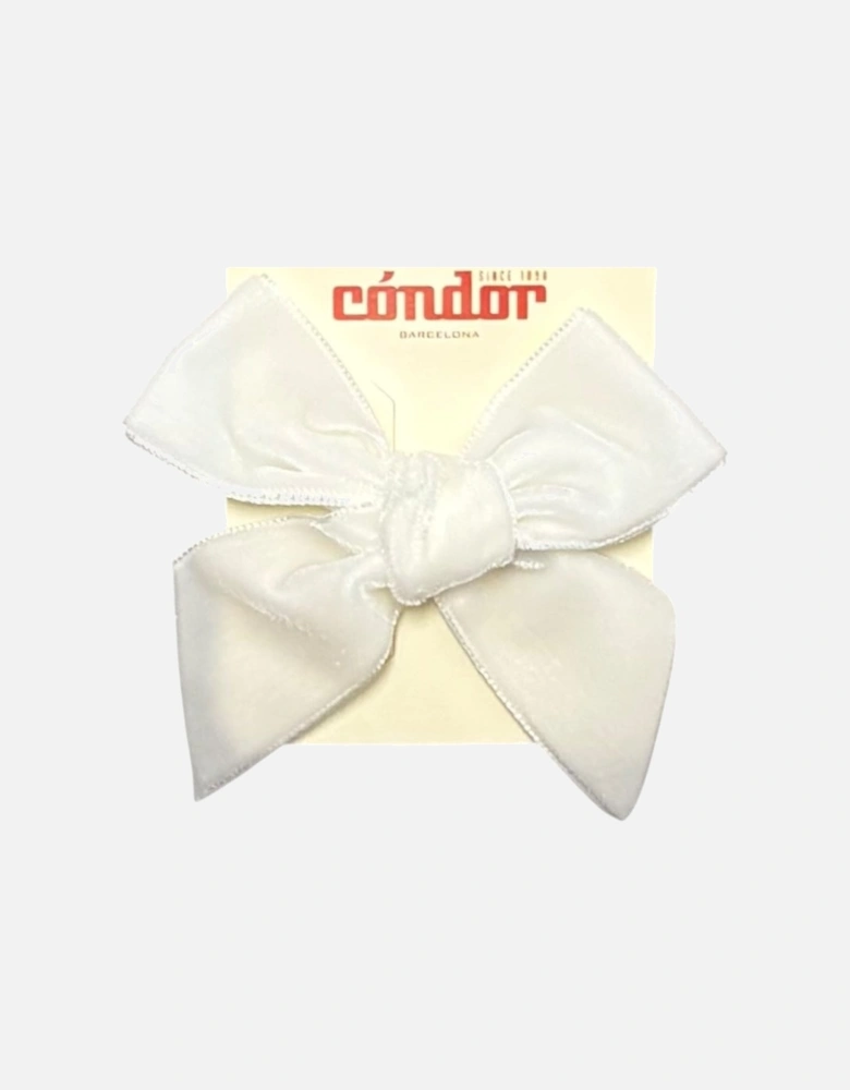 Girls Cream Velvet Bow Clip
