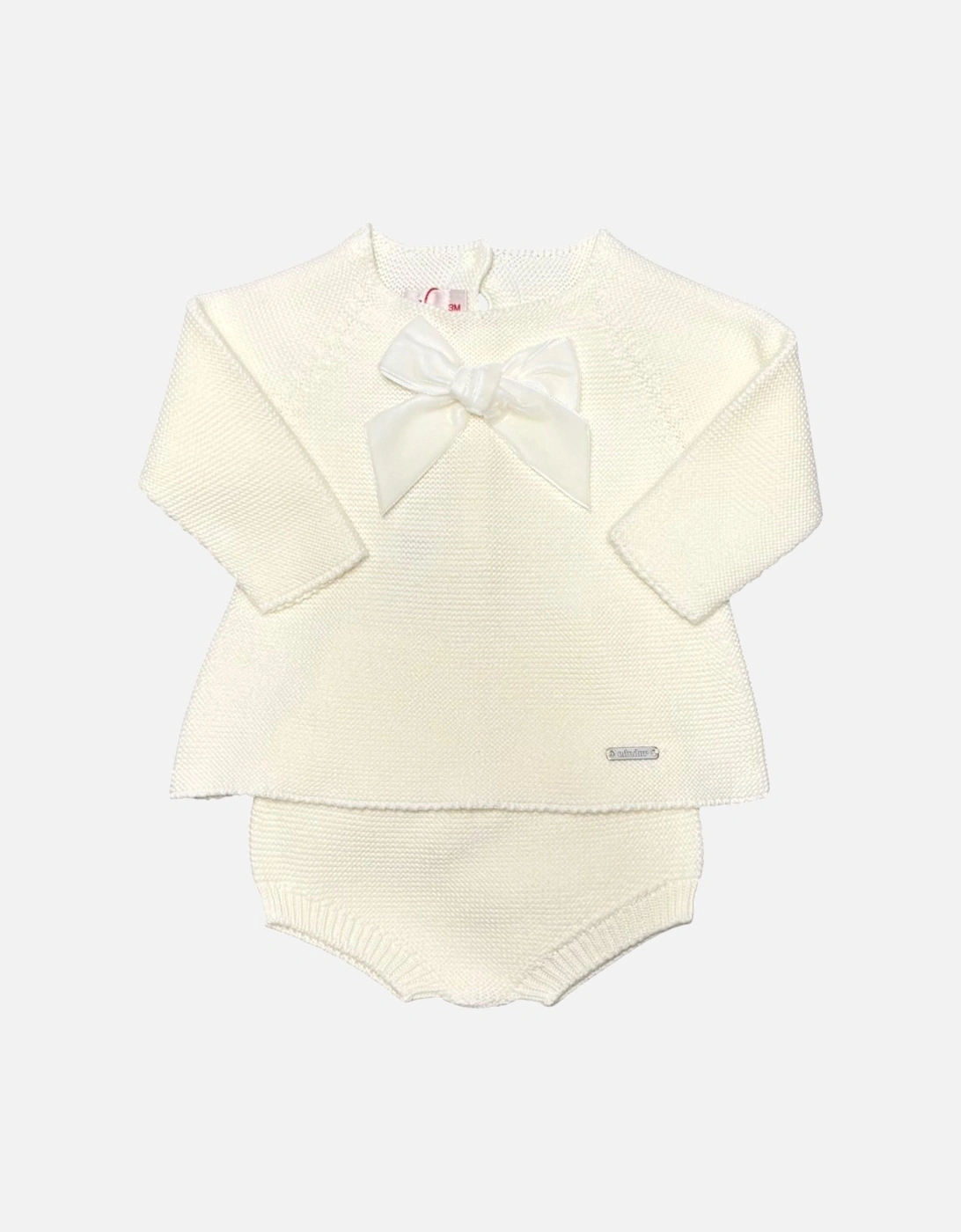 Girls Cream Velvet Bow Jam Pant Set, 3 of 2