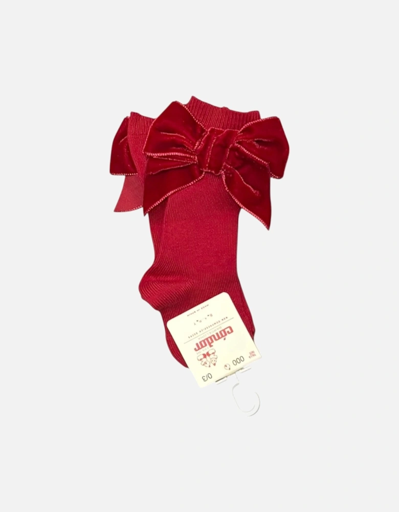 Girls Red Velvet Bow Knee Socks