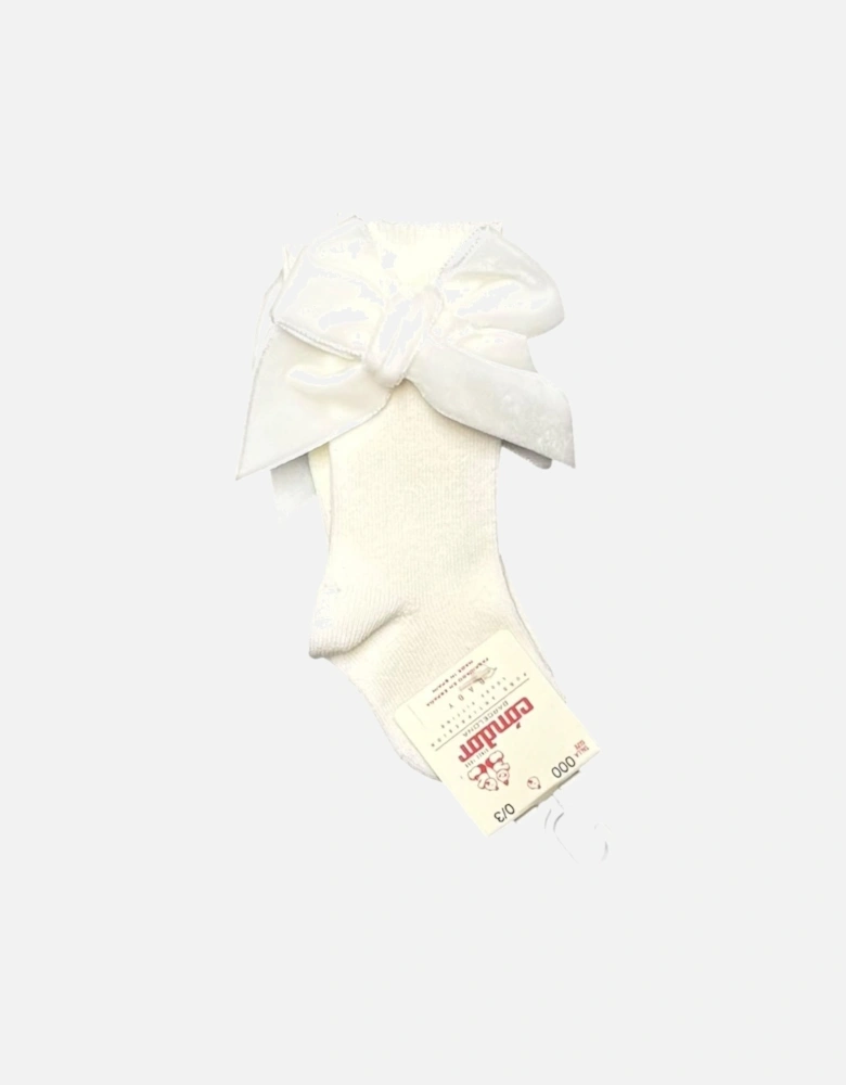 Girls Cream Velvet Bow Knee Socks