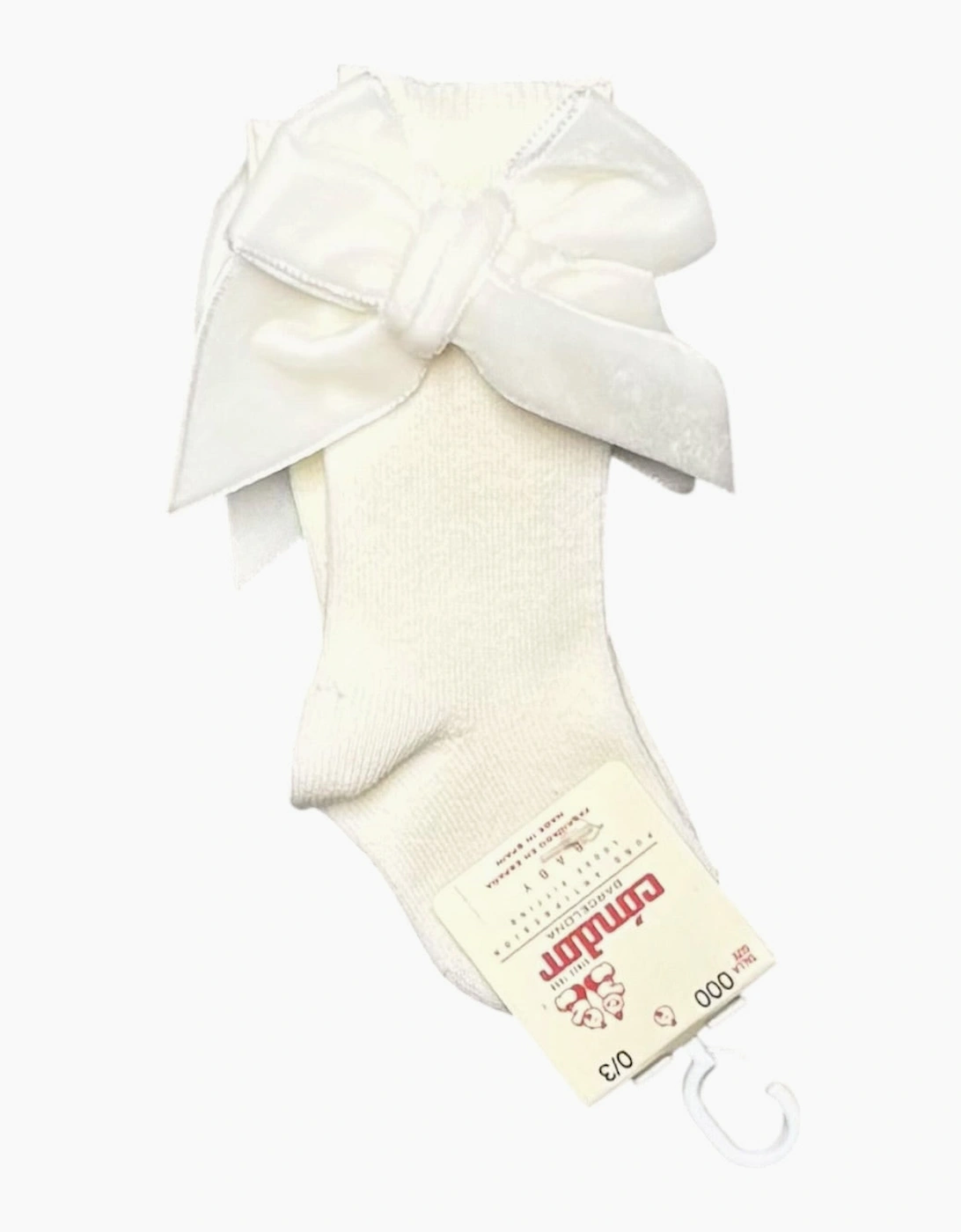 Condor Girl's Girls Cream Velvet Bow Knee Socks - White - Size: 000 / 0-3 months